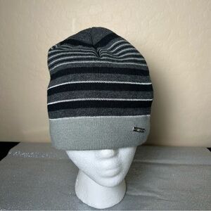 Chaos Black & Gray Striped Fleece Fuzzy Inside Beanie Winter Hat Excellent cond.
